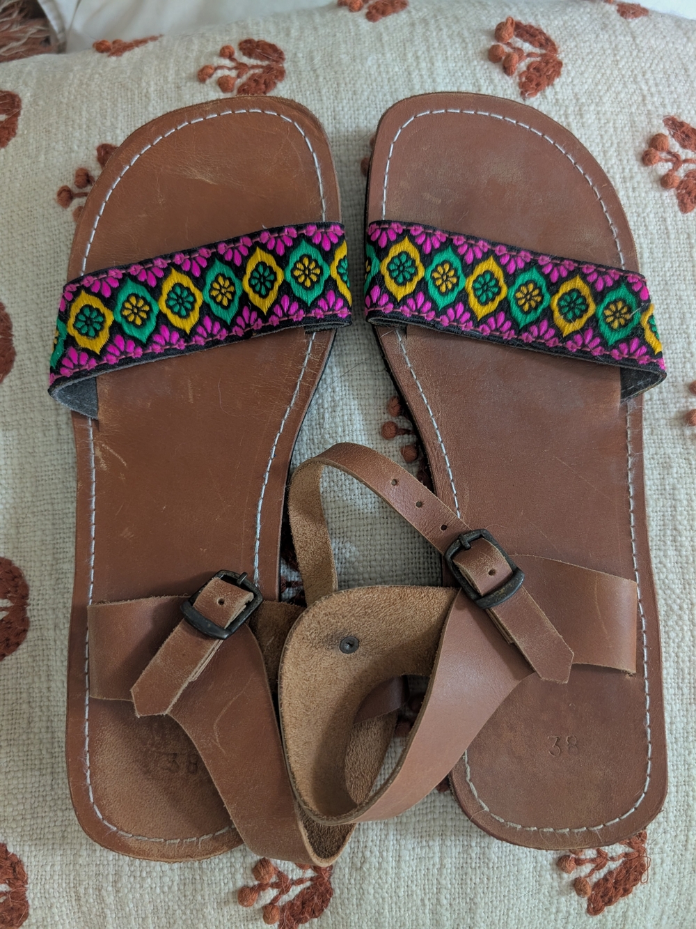 Handmade Colorful Leather Sandals From India 38/7.5